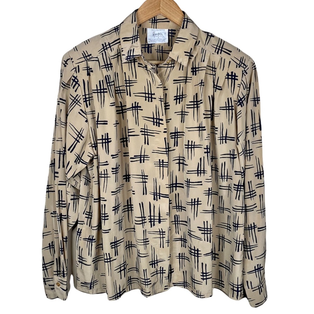 Vintage Tan and Black Button Down Blouse Womens Size 14